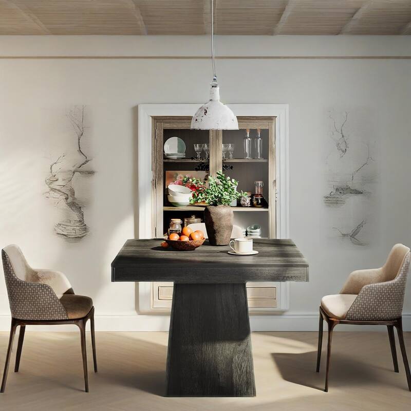Rustic Farmhouse Square Dining Table Grey Wood for 4 People Sturdy Wooden Table for Kitchen and Living Room