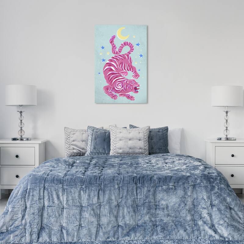 Wynwood Studio Canvas Animals Neon Lunar Tiger Pink and Pastel Yellow Modern & Contemporary Wall Art Canvas Print - 36 x 24