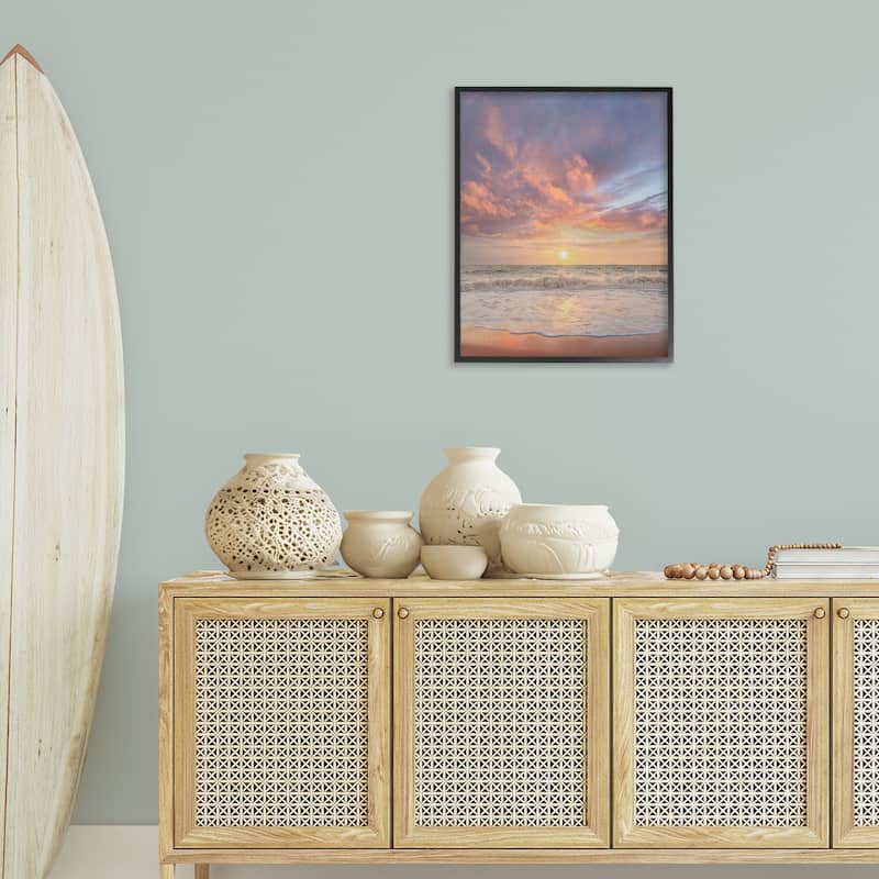 Stupell Sunlit Clouds over Beach Framed Giclee Art Design By Mike Calascibetta