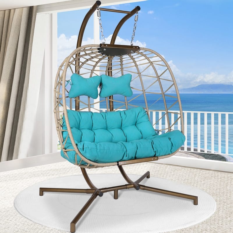 FINCATI Outdoor Double Egg Chair, 700 lbs Indoor Double Egg Chair Swing, Oversized Swing Chair, Cozy Hanging Egg Chair