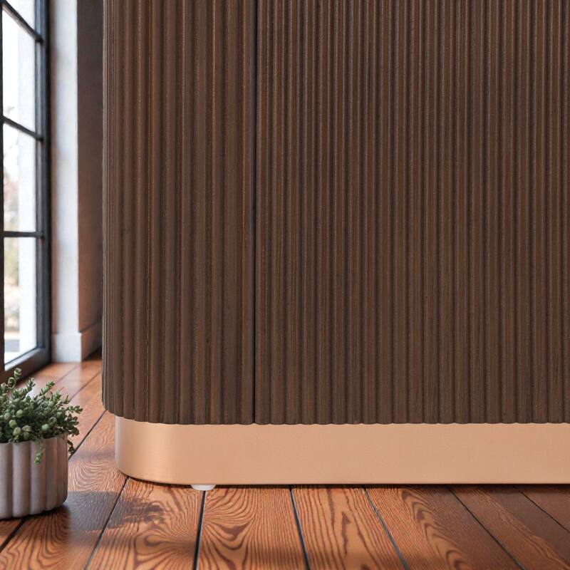 Modern Console Table with Ash Veneer Top & Fluted Base, Metal Accent Entryway Table for Hallway & Living Room