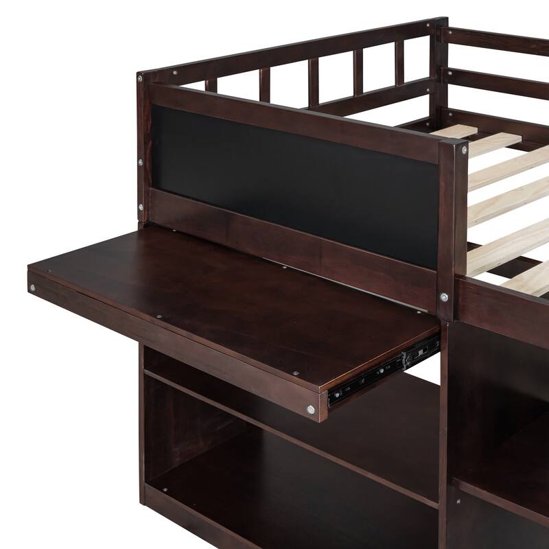 Twin Size Low Loft Platform Bed with Rolling Desk, Bookshelf, and Storage Drawers, Maximize Space and Enhance Your Kids Room