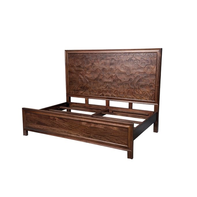 HomeRoots Brown Carved Abstract Solid Wood King Bed Frame