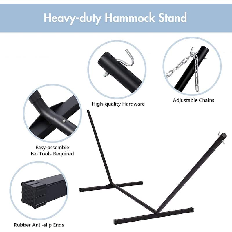 Outdoor Portable Double Hammock with Stand&Pillow Max 475 lbs Capacity