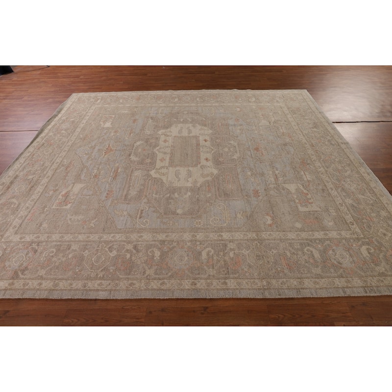 Vegetable Dye Oushak Area Rug Handmade Grey Wool Carpet - 8'4" x 9'10"