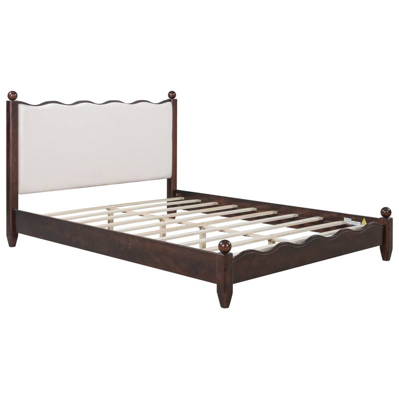 Wood Platform Bed with Upholstered Headboard by Harper&Bright Designs