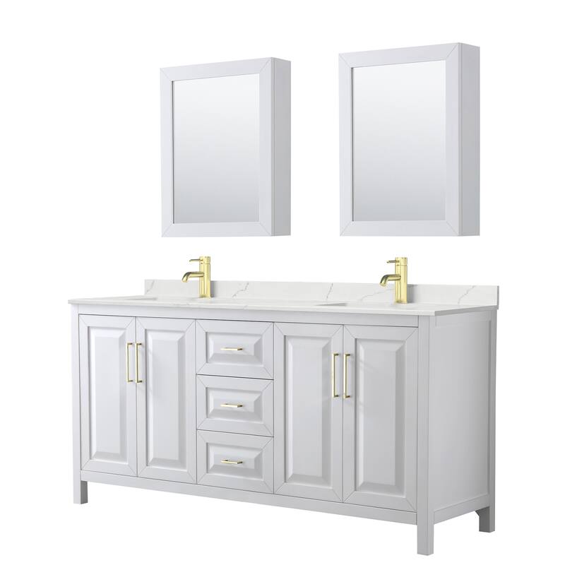 Wyndham Collection WCV252572D-QTZ-UNSMED Daria 72" Free Standing - White / Giotto Quartz Top / Brushed Gold Hardware