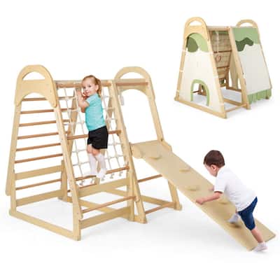 6-in-1 Indoor Kids Jungle Gym Playset with Slide and Climbing Ladder Monkey Bars and Tent - 45.5" x 42.5" x 50"
