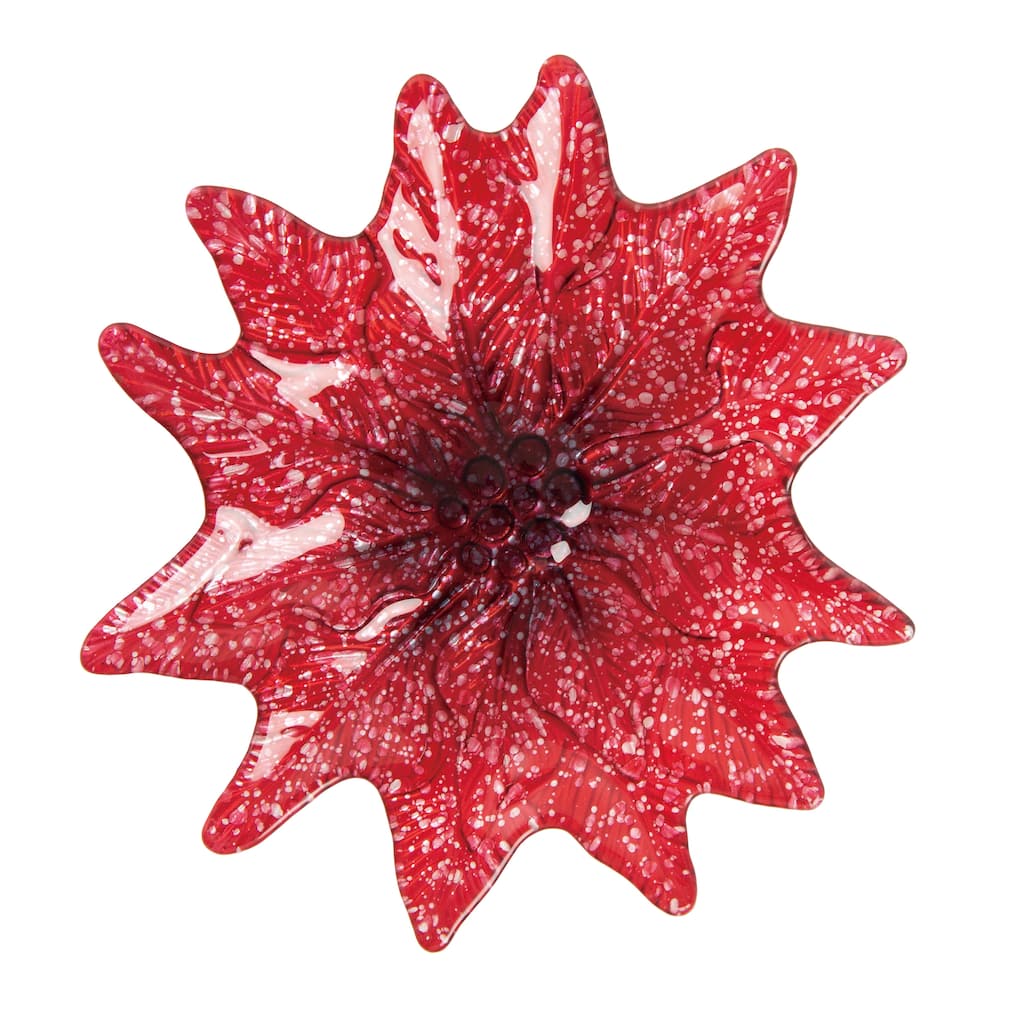Transpac Glass 10.24 in. Red Christmas Poinsettia in Bloom Plate
