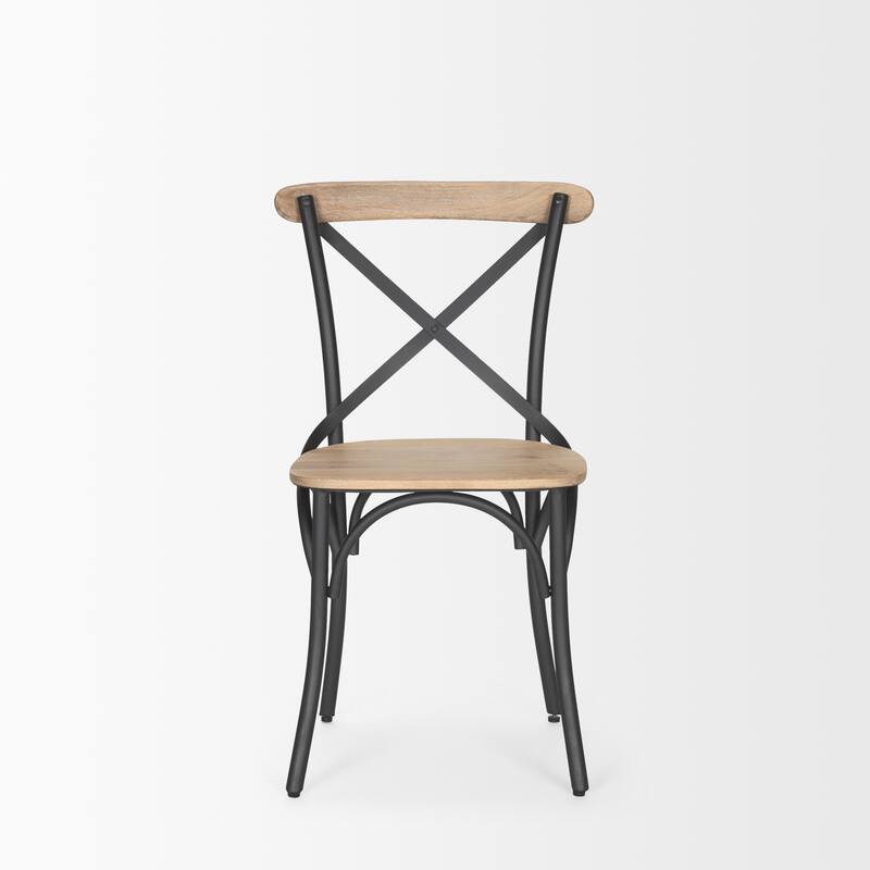 Etienne Light Brown Wood w/ Iron Metal Dining Chair (Set of 2) - 20.0L x 18.0W x .5.5H