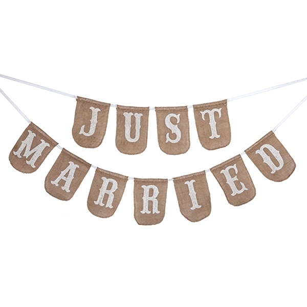 Just Married Burlap Printed Bunting 92.5 Inch Wide Occasionally Made