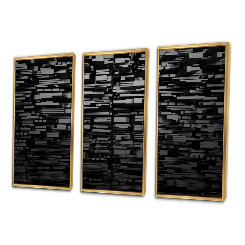 Designart "Black 3D Geometric Background" Abstract Framed Artwork Set of 3 - 4 Colors of Frames