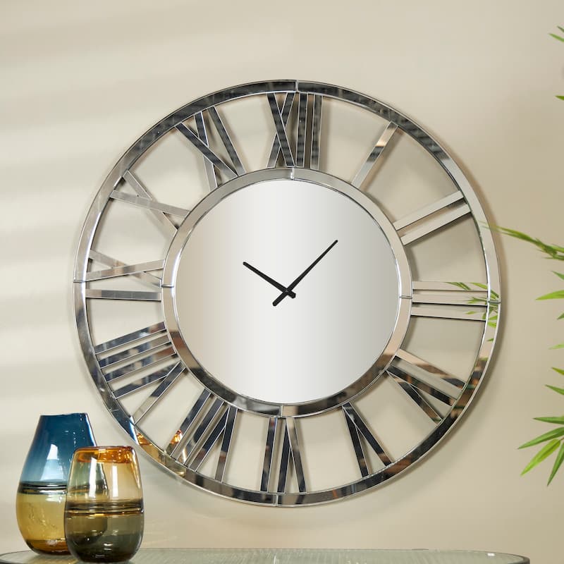 Silver or Gold Glass Mirrored Wall Clock - Silver