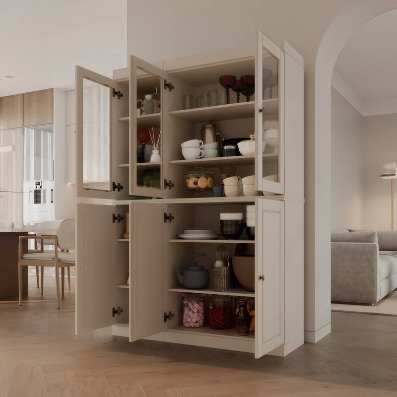 Palace Imports 100% Solid Wood Pantry China Cabinet, Raised Panel & Clear Glass Doors, 48.5" Wide, 71.5" Tall - 48.5" x 71.5"