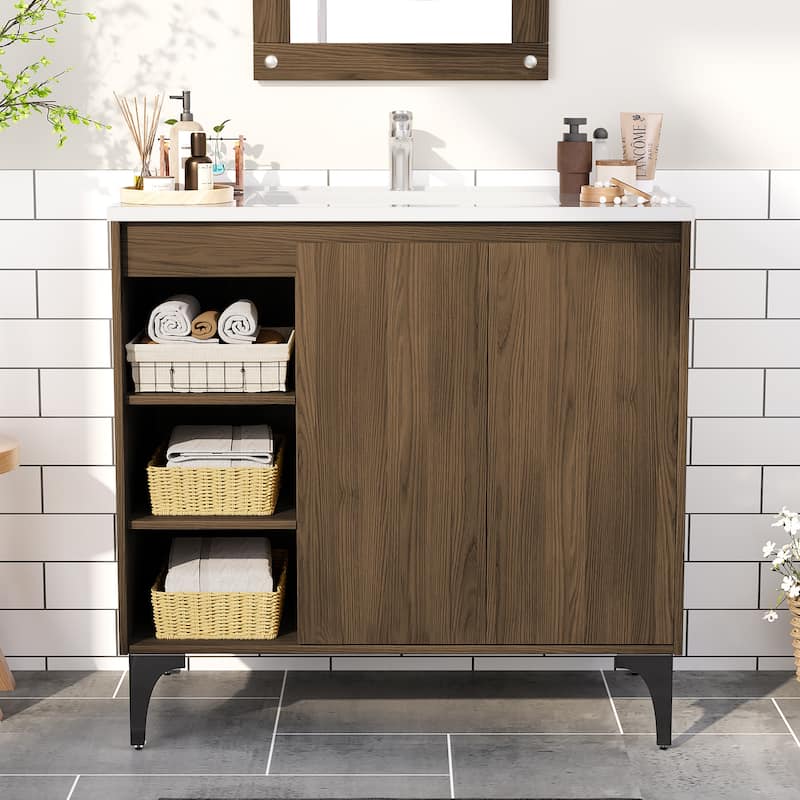 36-Inch MDF Bathroom Vanity with Sink – Functional Design for Everyday Use - Brown