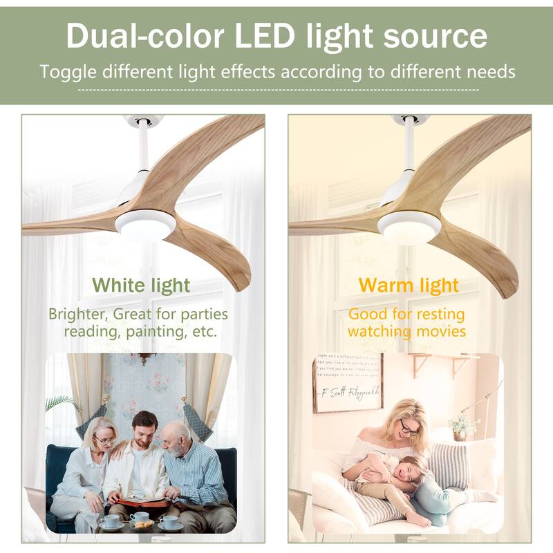52" Ceiling Fan,Indoor Outdoor Ceiling Fan With Light with Remote Control, Noiseless Reversible Motor,6 Speed,3 Color