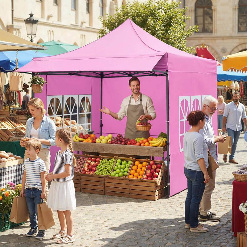 Costway 10 x 10 FT Pop up Canopy Tent with Sidewalls & Awning, Wheeled - See Details