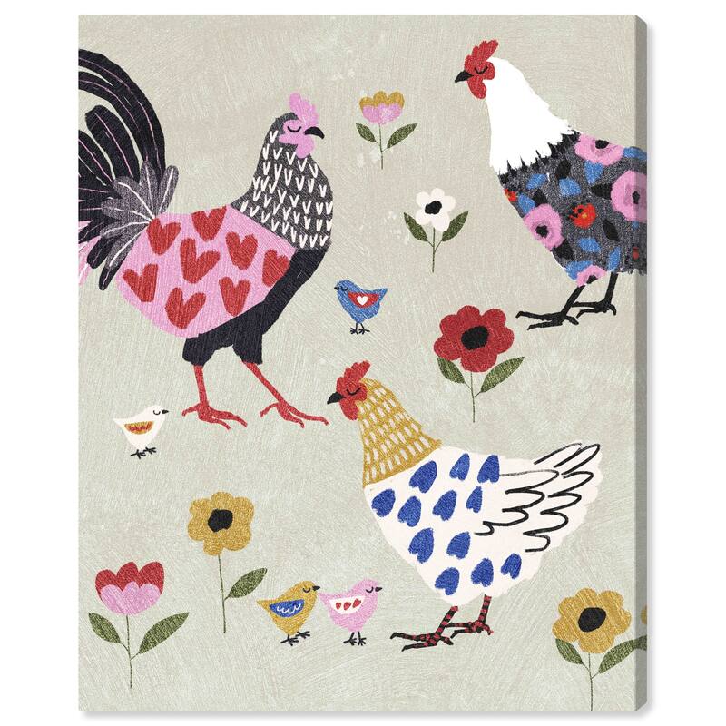Wynwood Studio Canvas Animals Trendy Gallitos Pink and Light Pink Modern & Contemporary Wall Art Canvas Print - Pink, Red