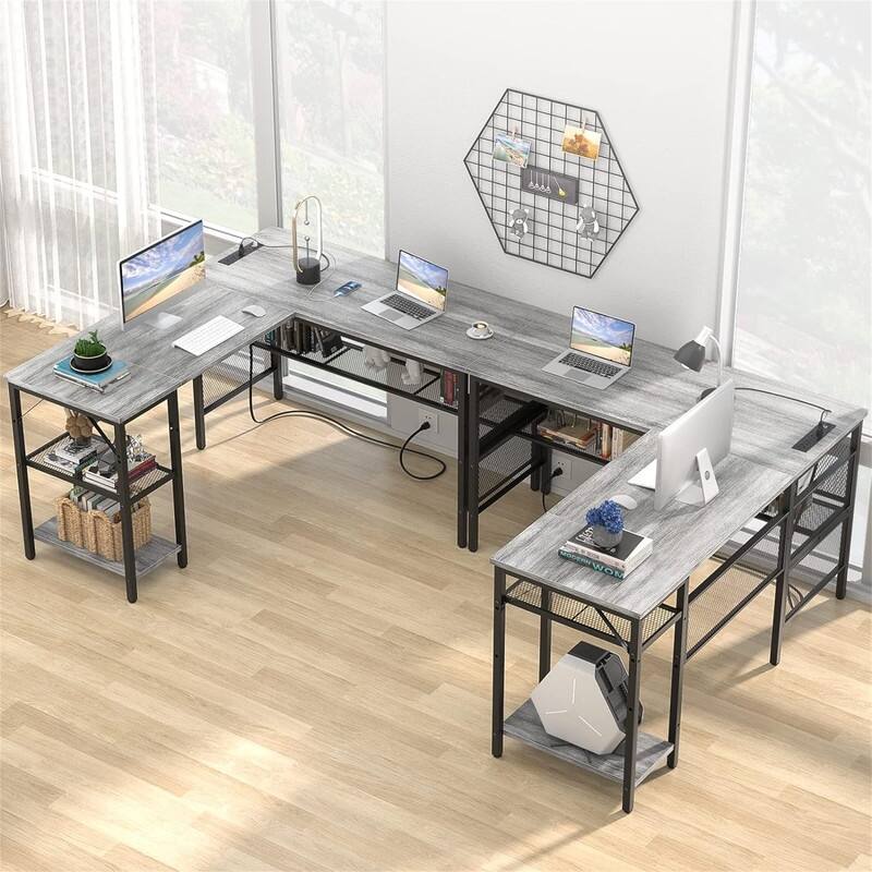 L Shaped Desk with USB Charging Port and Power Outlet