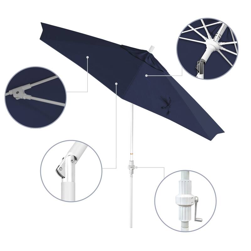 California Umbrella 9' Rd. Aluminum/Fiberglass Rib Patio Umb, Deluxe Crank Lift/Collar Tilt, White Finish, Pacifica Fabric