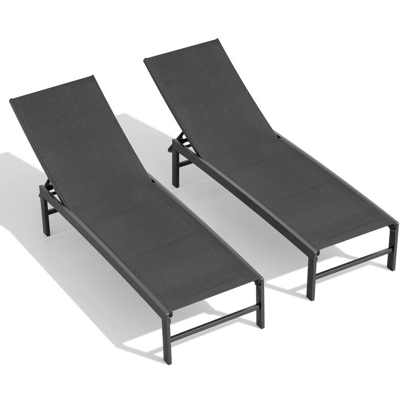 Crestlive Products Outdoor Patio Adjustable Chaise Lounge Chairs - Black - 2PC
