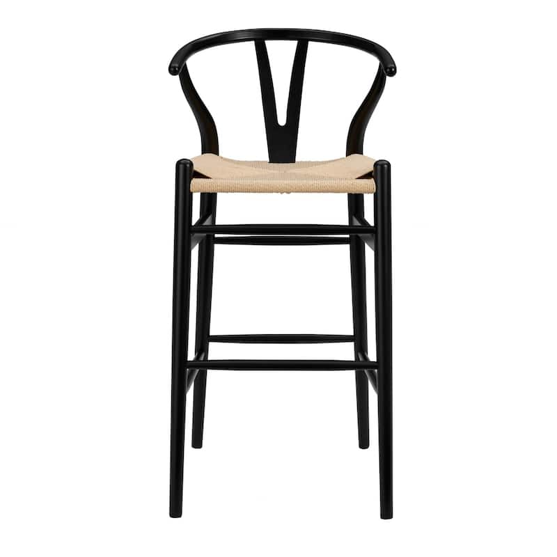 HomeRoots 30" Natural And Black Solid Wood Low Back Counter Height Bar Chair