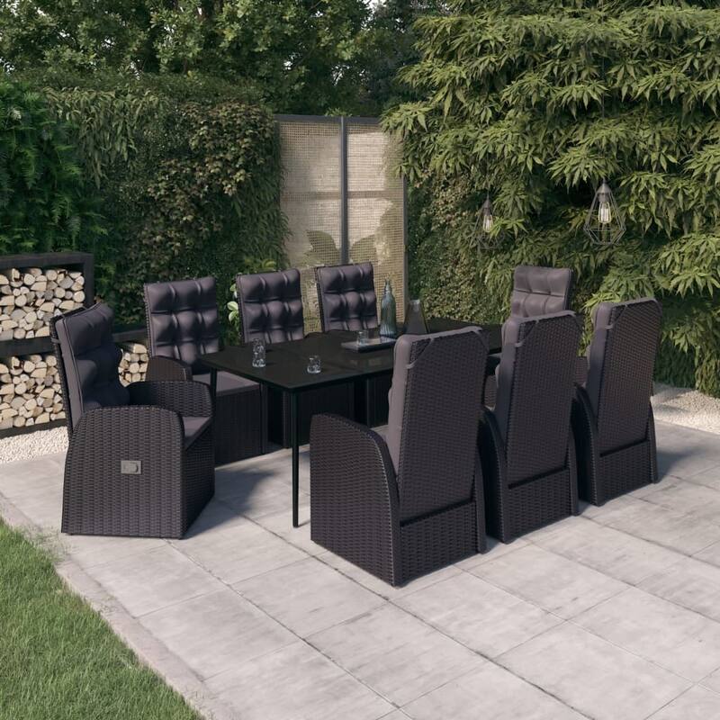 vidaXL Patio Dining Set Seat 3/5/7 Piece Black/Gray 31.5"/55.1" Table Length