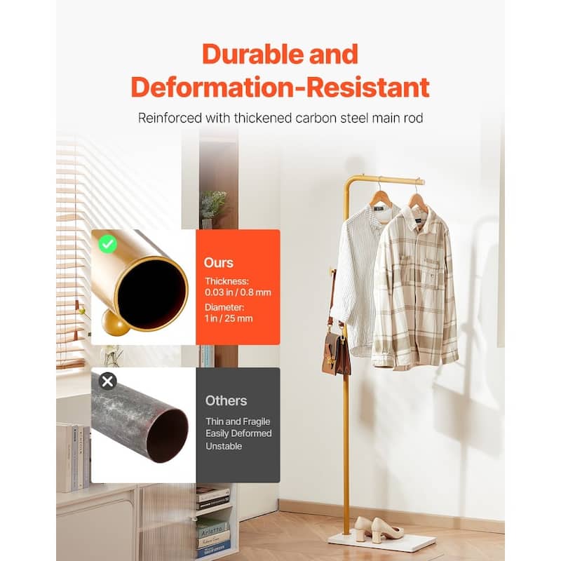 Modern Freestanding Coat Hanger with 3 Round Hooks and Metal Frame Anti-Tipping Quartz Base - 17.7 x 9.84 x 66.93 in