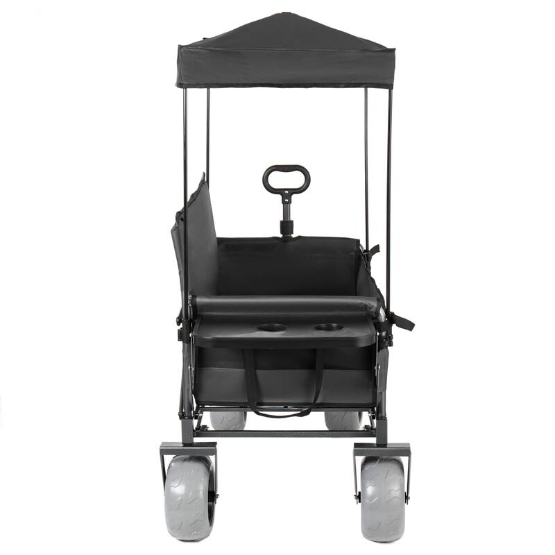 3-in-1 Collapsible Wagon,Convertible Folding Cart with Canopy &Rear-Mounted Folding Tabletop, 500lbs Heavy-Duty, 180L Capacity