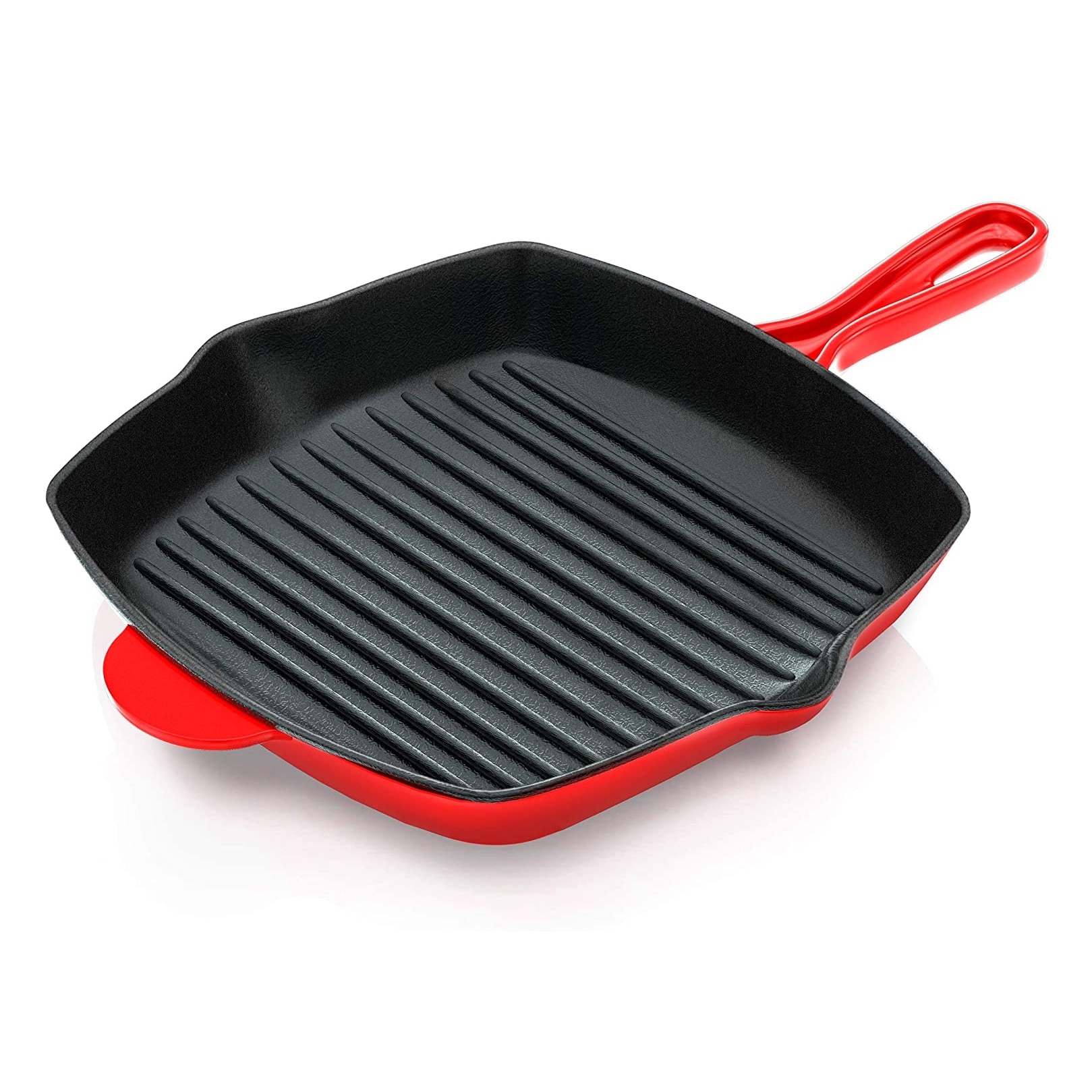 NutriChef 11 Inch Square Cast Iron Skillet with Porcelain Enamel Coating,  Red Bed Bath  Beyond 36045224