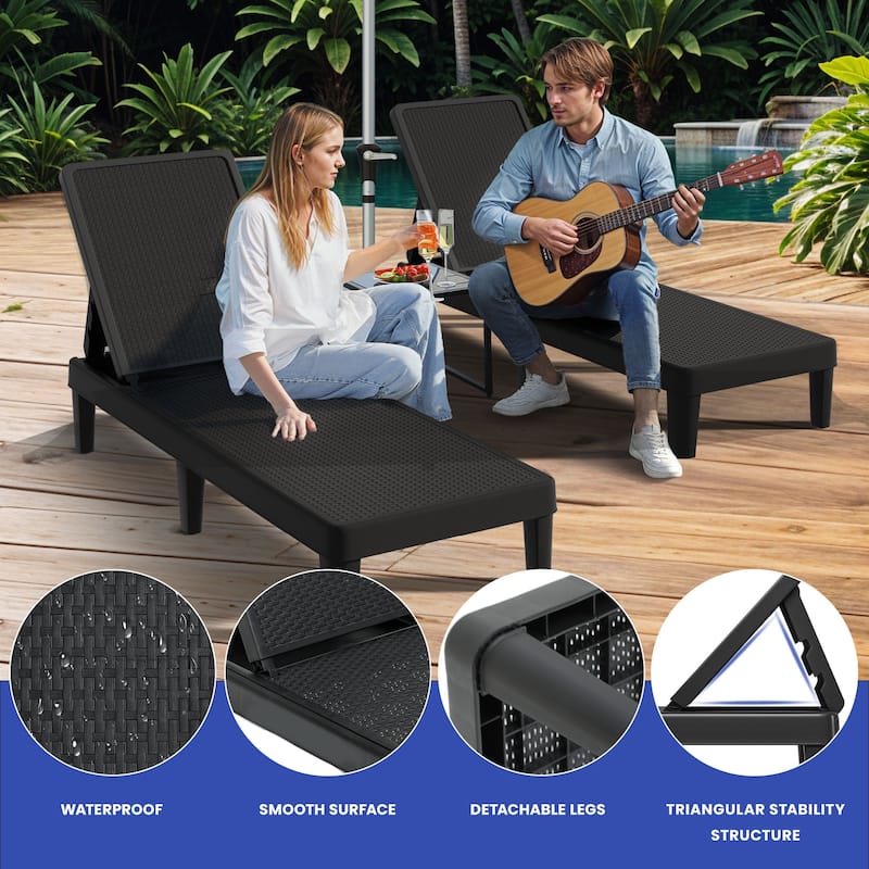 Outdoor Chaise Lounge Chairs (Set of 2) with Adjustable Backrest