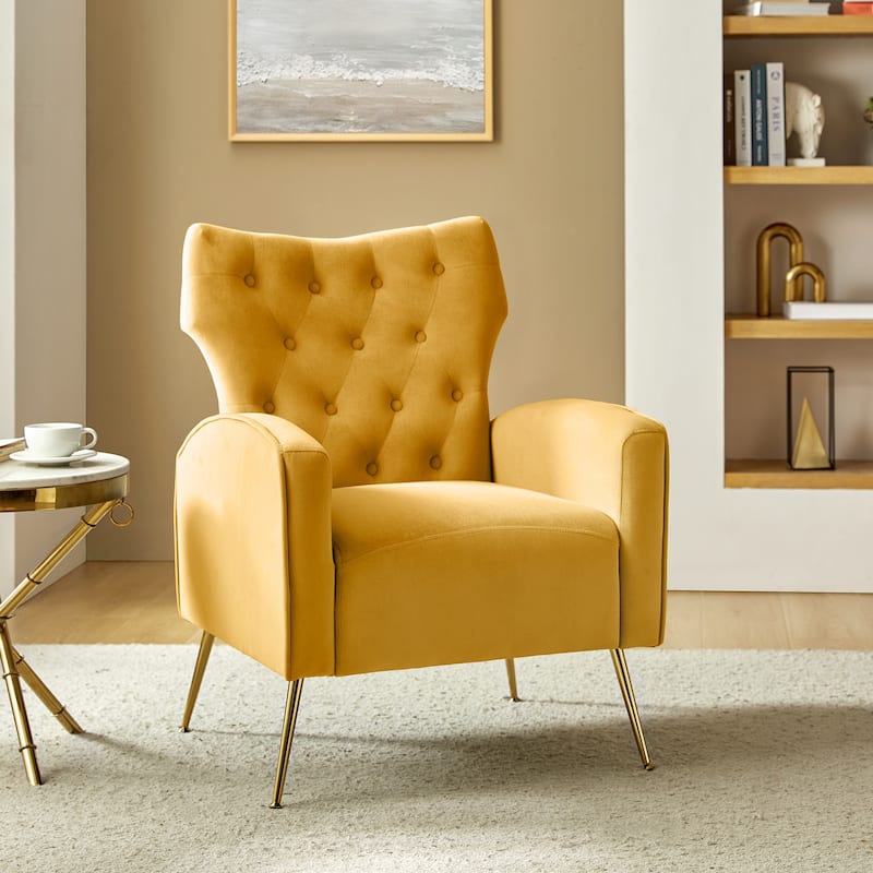 Abadiana Accent Tufted Chair with Metal Base by HULALA HOME