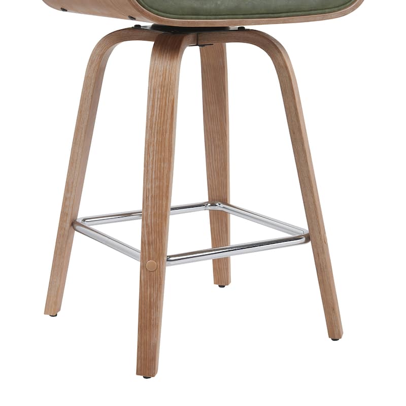 Tyler Mid-Century Swivel Bar Stool, Upholstered Counter Height Chair with Bentwood Legs
