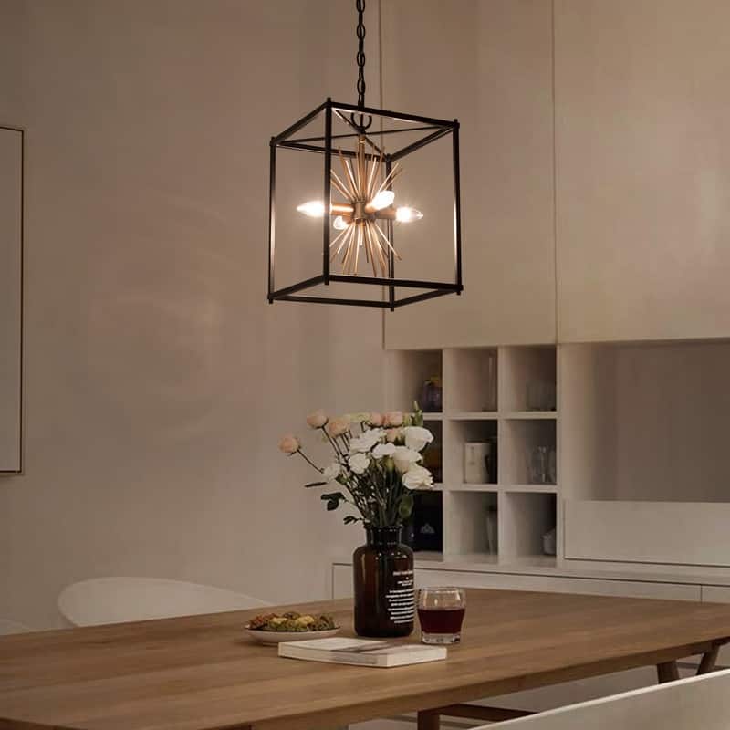 Tinky Modern Farmhouse Black Gold Pendant Lights 4-light Industrial Sputnik Island Chandelier - Black & Gold - L12"xW12"xH16"