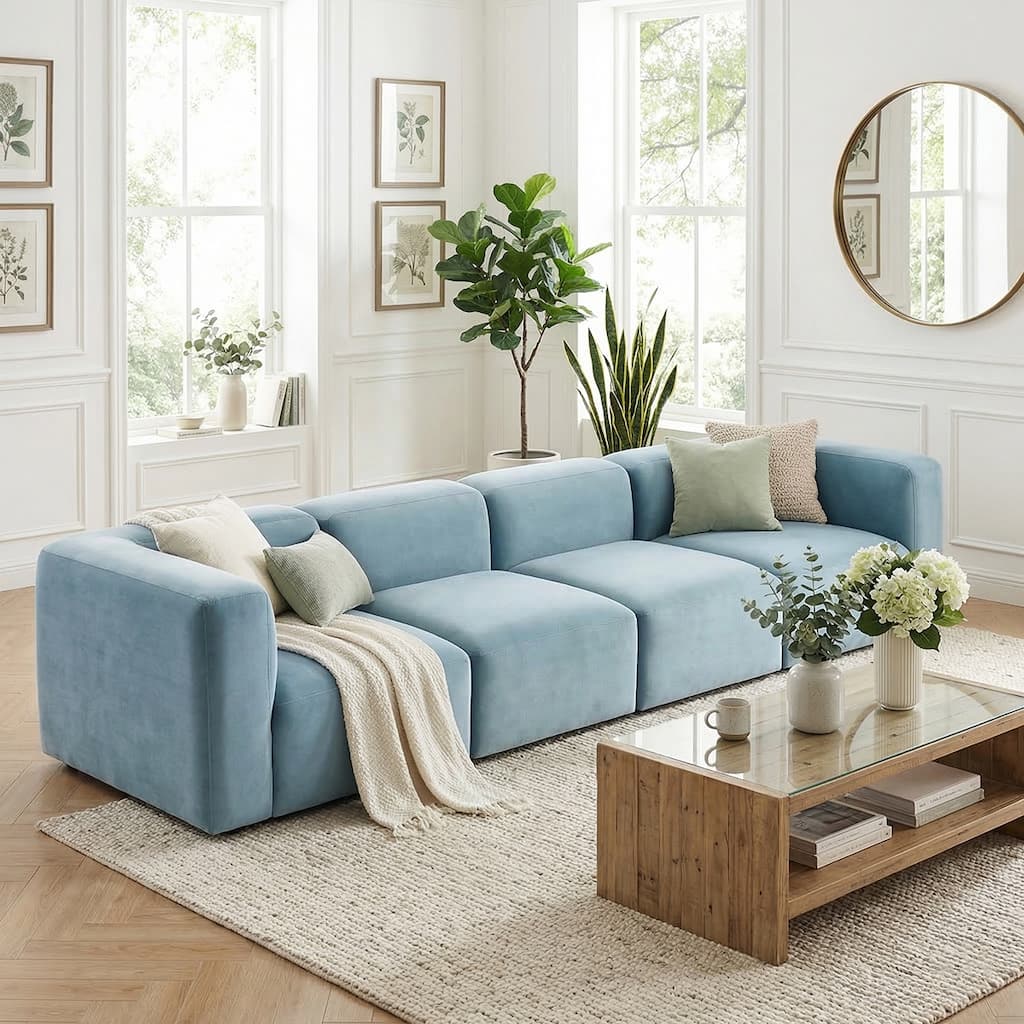 129" Wide Modern Velvet Modular Sectional Sofa