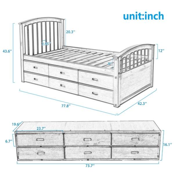 slide 2 of 23, Twin Pine Storage Bed with 6 Drawers - Sturdy Slatted Support Espresso