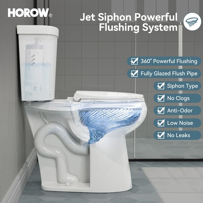 HOROW 21 in. Extra Tall 2-Piece Round Toilet in White with Comfortable Chair Height Seat and 1000g Powerful Flush - 21 Inch