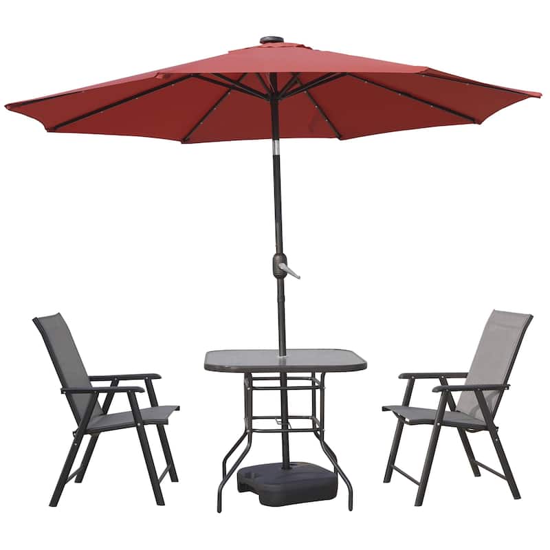 Sierra 9 ft Patio Tilt & Crank Patio Table Market Umbrella With Solar LED for Summer Beach Backyard