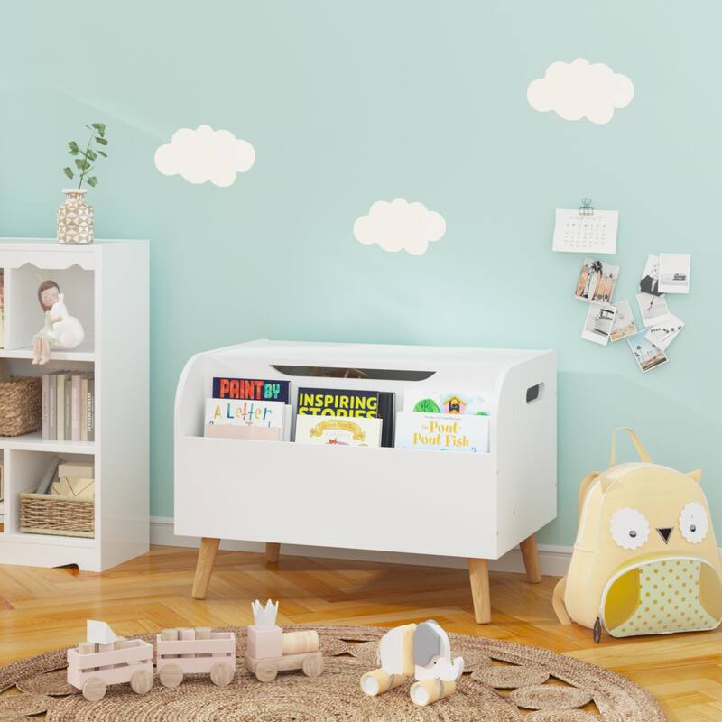 Kids Toy Storage Organizer with Front Bookshelf FlipTop Lid Safety Hinge
