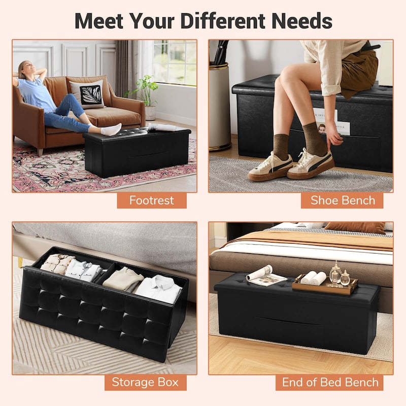 Costway 43 Inches Folding Storage Ottoman Bench with Side Pocket