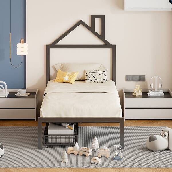 slide 2 of 16, Twin Size Metal Platform Bed