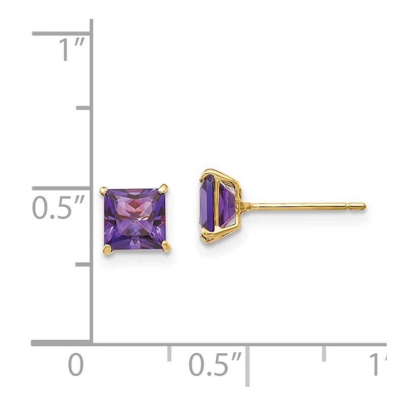 Curata 14k Yellow Gold Amethyst 5mm Square Post Stud Earrings