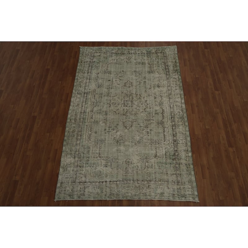 Hand Knotted Oriental 100% Wool Carpet Transitional Floral Green Anatolian Area Rug - 9' 0'' X 5' 11''