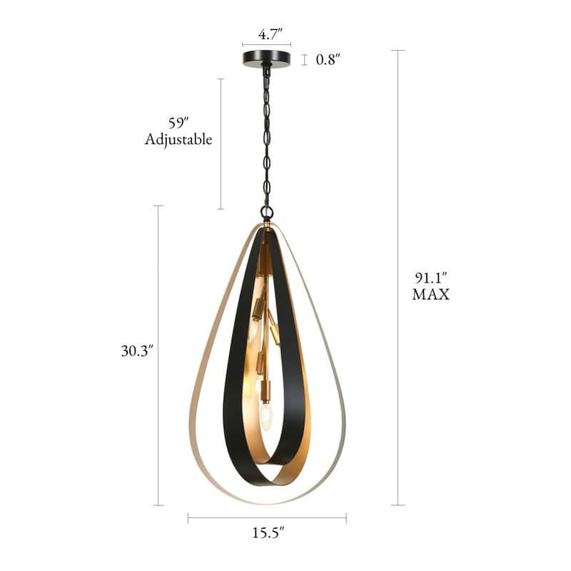 Dsmll Mid-century Modern 4-Light Chandelier Black Gold Lantern Pendant Lights for Dining Room
