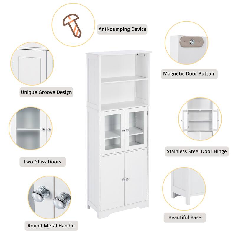 Tall Storage Cabinet with Shelves and Doors, MDF Board