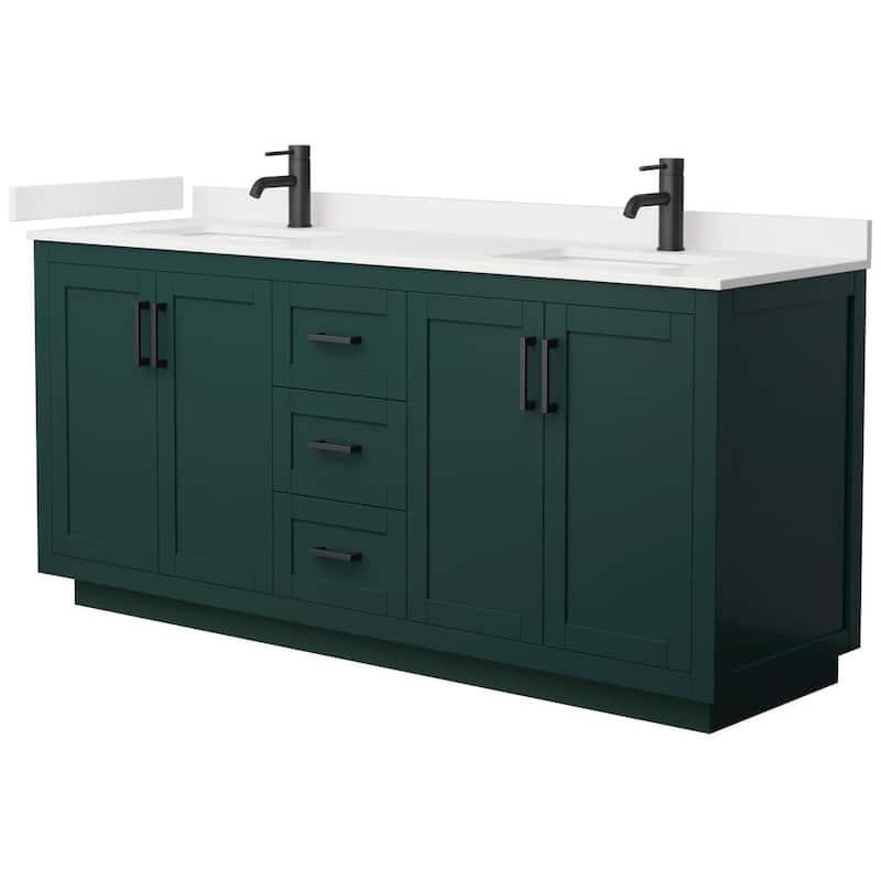 Wyndham Collection WCF292972D-QTZ-UNSMXX Miranda 72" Free Standing - Green / White Quartz Top / Matte Black Hardware