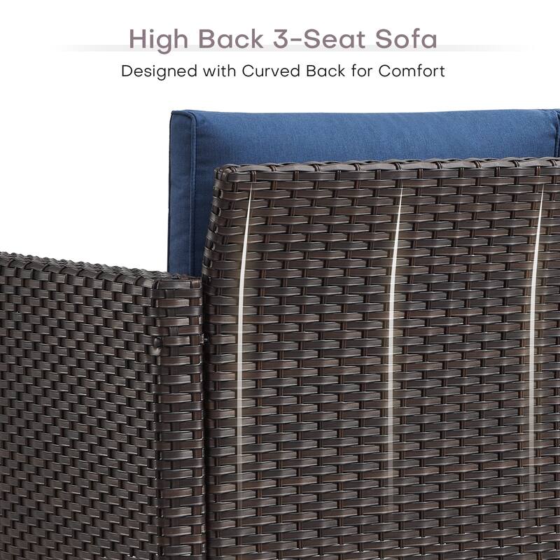 3-Seat Outdoor Patio Couch Patio Wicker Sofa
