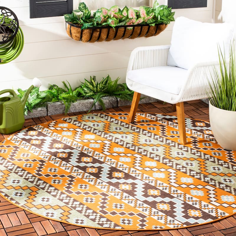 SAFAVIEH Veranda Rudy Indoor/ Outdoor Waterproof Patio Backyard Rug - 6'7" Round - Terracotta/Chocolate