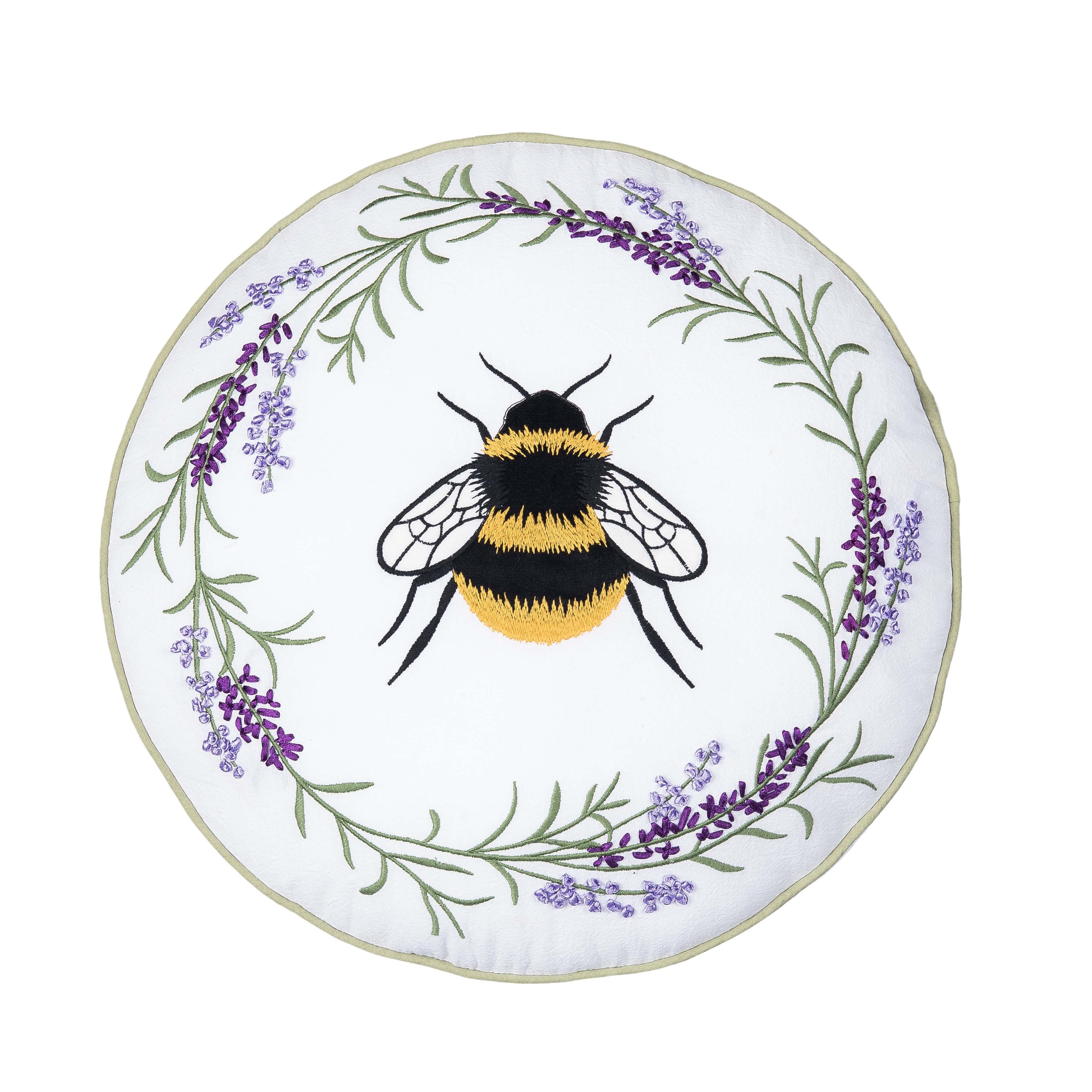16" x 16" Lavender Bee Wreath Round Embroidered Throw Pillow