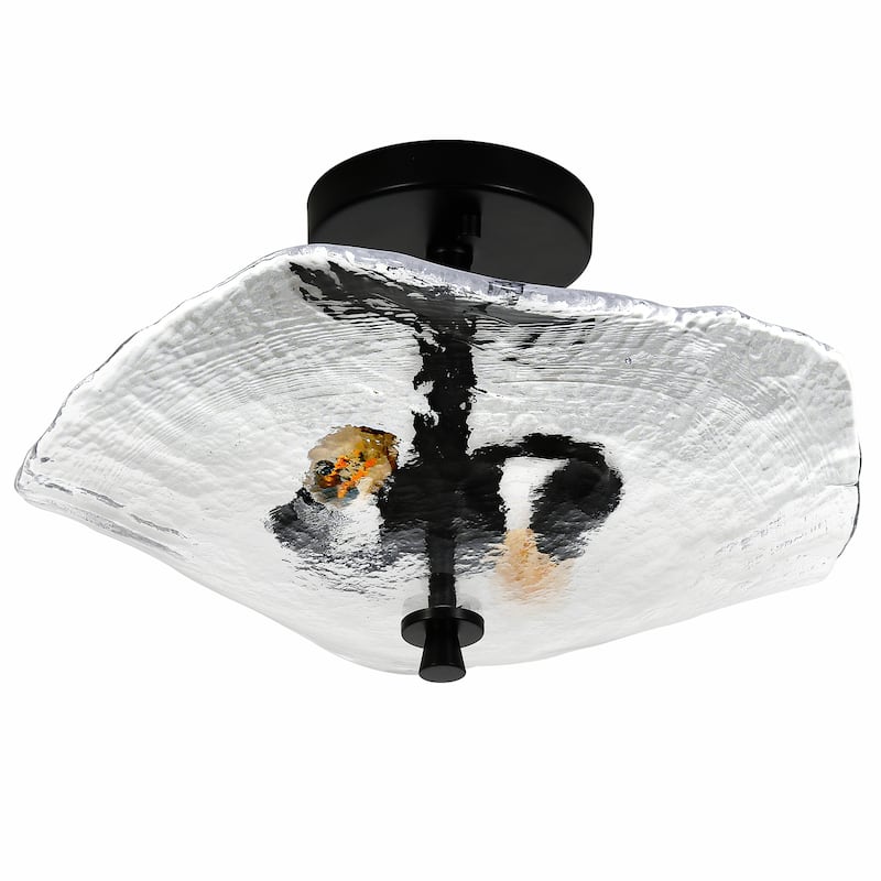 16.5" Glass Semi Flush Mount Ceiling Light Fixture, 2-Lights Close to Ceiling Light, Modern Ceiling Light Fixture